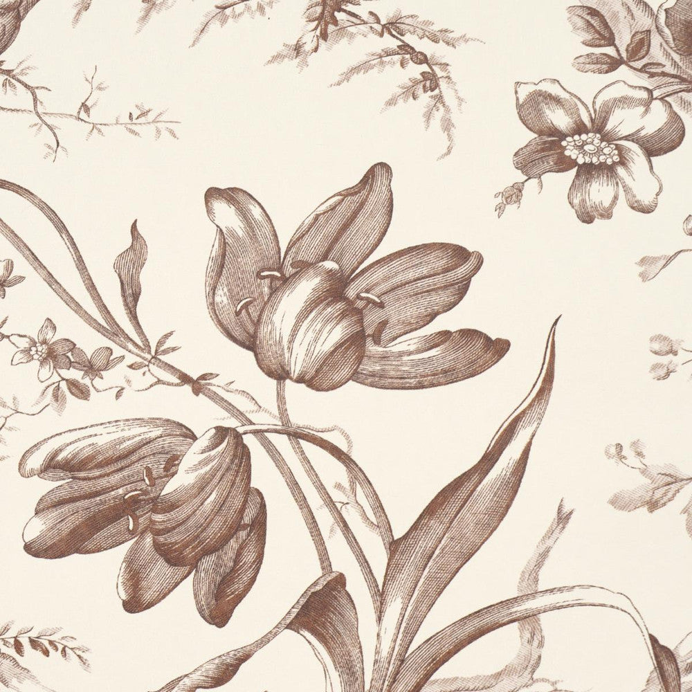 Toile De Fleurs Fawn 5009124 by Schumacher Designer Wallpaper Perennial Favorites 13.5" - Swanky Fabrics -