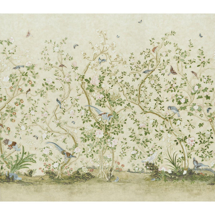 Les Oiseaux Parchment 5015155 by Schumacher Designer Wallpaper Perennial Favorites 162.0" - Swanky Fabrics -