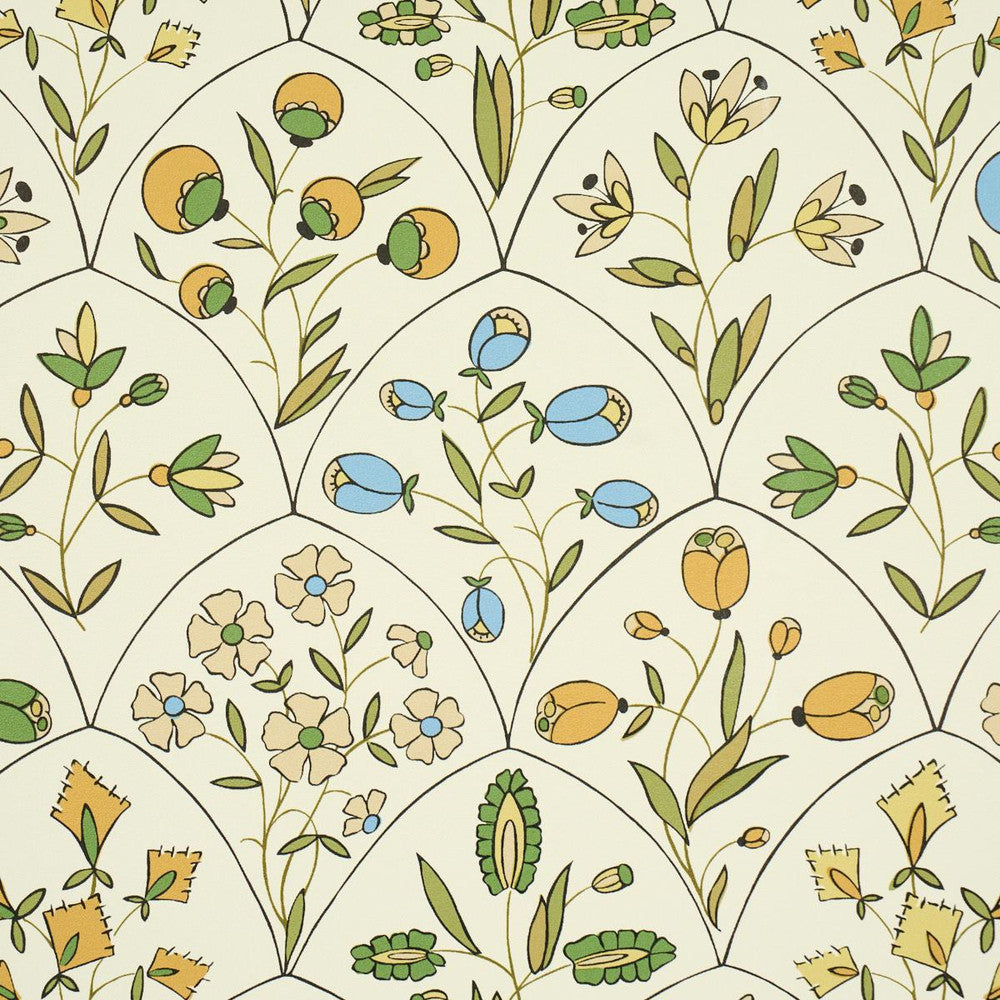 Frances Scallop Floral Document 5015961 by Schumacher Designer Wallpaper Craft Revival 18.0" - Swanky Fabrics -