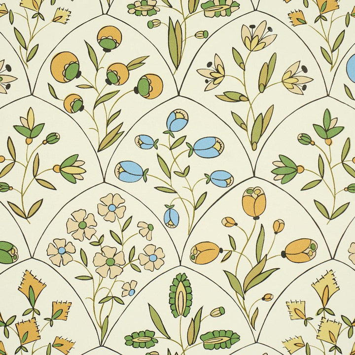 Frances Scallop Floral Document 5015961 by Schumacher Designer Wallpaper Craft Revival 18.0" - Swanky Fabrics -