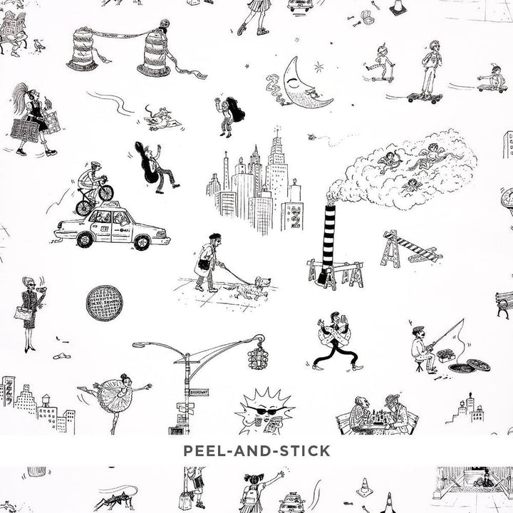 Joana Avillez'S Street Scenes Black & White 5016171 by Schumacher Designer Wallpaper The New Yorker 27.0" - Swanky Fabrics -