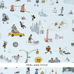 Schumacher Wallpaper Joana Avillez'S Street Scenes Multicolor On Sky Blue 5016172