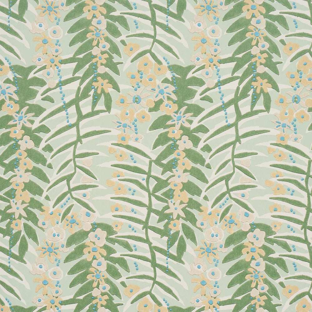 Ashbee Botanical Aqua 5016250 by Schumacher Designer Wallpaper Craft Revival 27.0" - Swanky Fabrics -