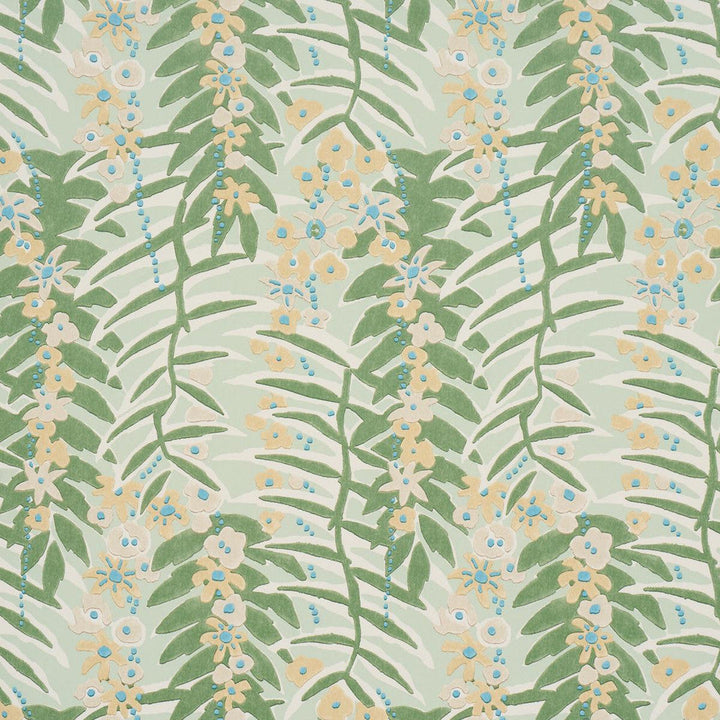 Ashbee Botanical Aqua 5016250 by Schumacher Designer Wallpaper Craft Revival 27.0" - Swanky Fabrics -