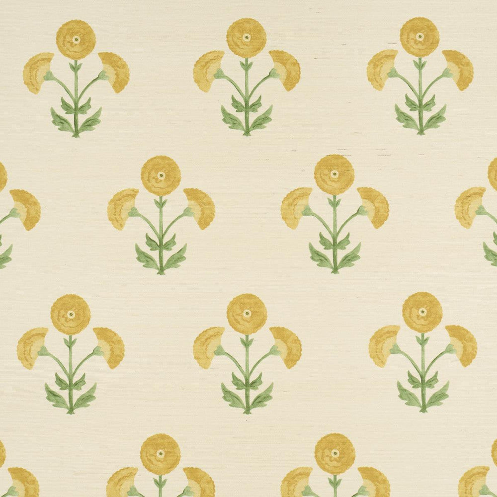 Saranda Flower Sisal Marigold 5016670 by Schumacher Designer Wallpaper Perennial Favorites 34.5" - Swanky Fabrics -