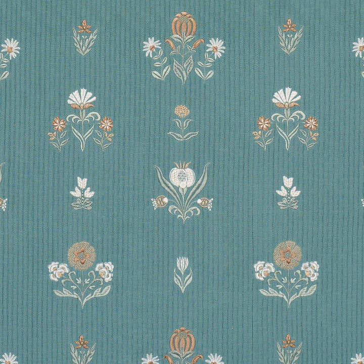 Elmslie Embroidery Teal 84370 by Schumacher Designer Fabric Craft Revival 12.8" - Swanky Fabrics -