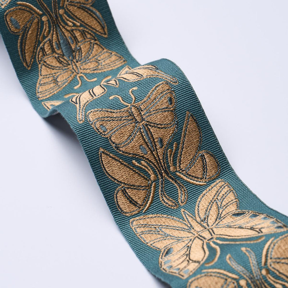 Metamorphosis Tape Teal & Gold 84382 by Schumacher Designer Trim Craft Revival 2.25" - Swanky Fabrics -