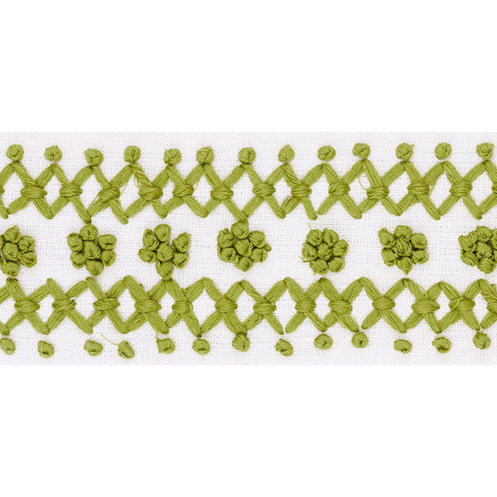 Sunnyvale Tape Leaf 70638 by Schumacher Designer Trim COUTURE TRIMS LINEN 70% COTTON 30% INDIA </p><p>Repeat: Horizontal: 3/4" (2CM) and Vertical: 2.25 - Swanky Fabrics -