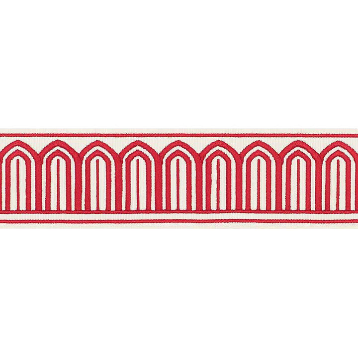 Arches Embroidered Tape Medium Red 70761 by Schumacher Fabric Schumacher Fabric Arches Embroidered Tape Medium Red 70761Fabric COTTON 84% INDIA </p><p>Repeat: H: HORZ. 7/8" (2CM) , V: 2.125 - Fabric Carolina -