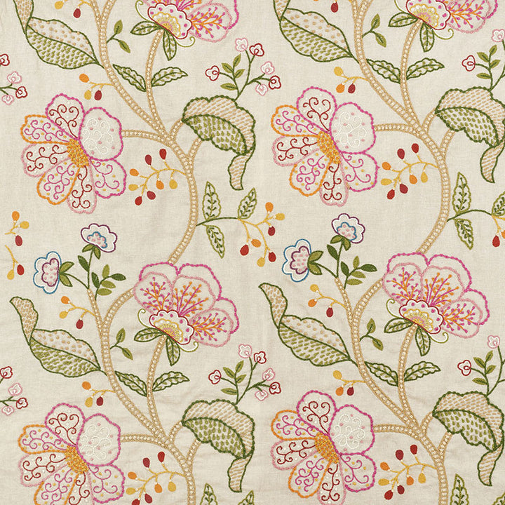 Full Bloom Embroidery Multi 70810 by Schumacher Designer Fabric FULL BLOOM EMBROIDERY LINEN 65% COTTON 35% INDIA </p><p>Repeat: Horizontal: 26" (66CM) and Vertical: 30" (76CM) 52 - Swanky Fabrics -