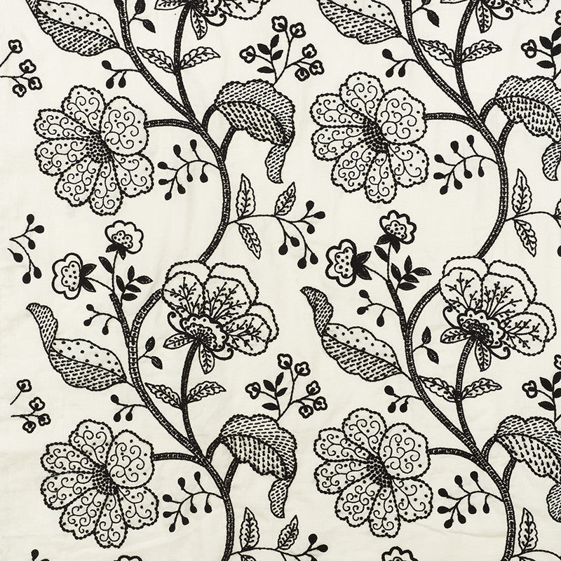 Full Bloom Embroidery Ink 70812 by Schumacher Designer Fabric Contemporary-Embroideries 65% Linen, 35% Cotton - Horizontal: 26 and Vertical: 30 52 - Swanky Fabrics -