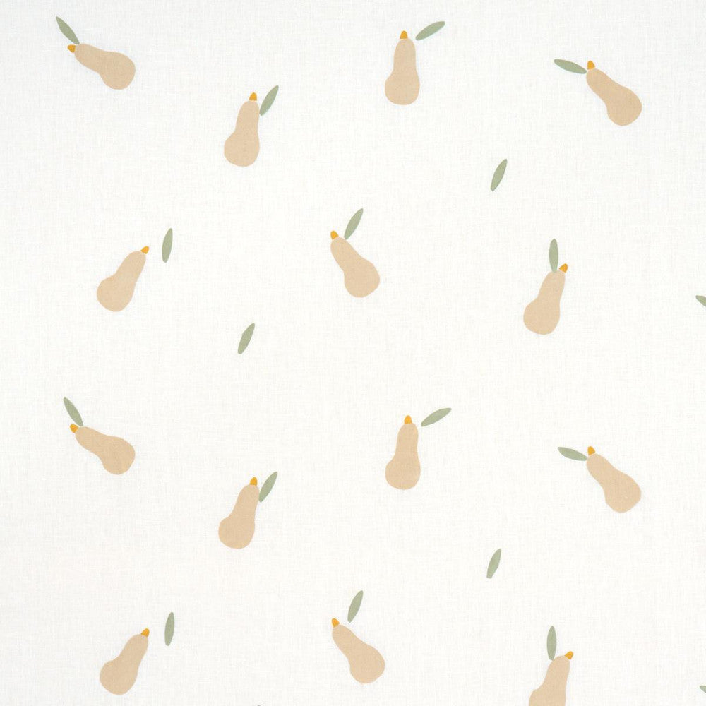 Pears Hand Block Print Buff And Sage On White 182391 by Schumacher Designer Fabric Caroline Z Hurley 51.0" - Swanky Fabrics -