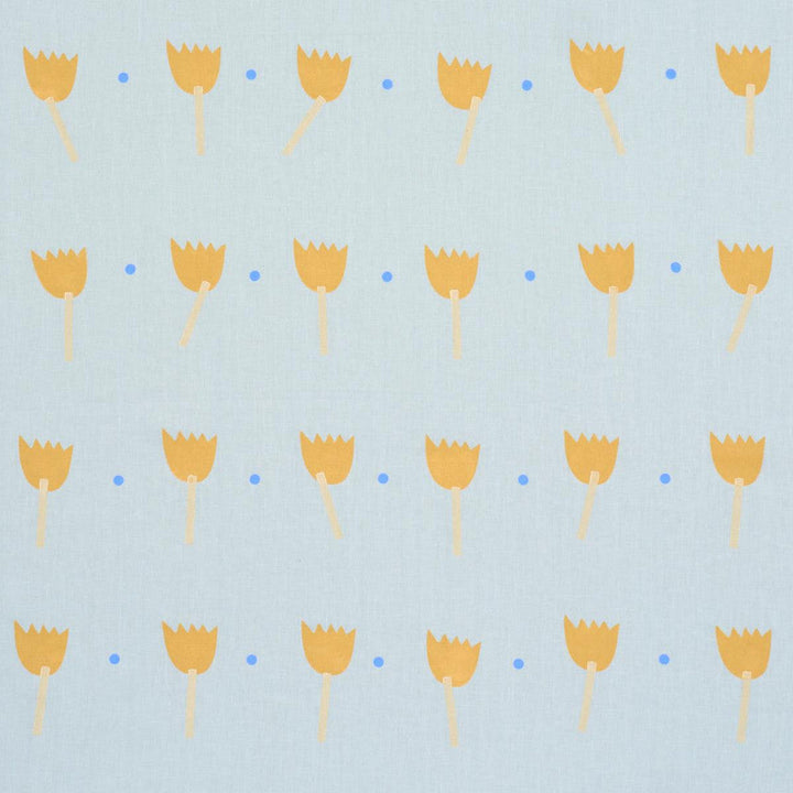 Tulip Play Hand Block Print Ochre On Sky 182400 by Schumacher Designer Fabric Caroline Z Hurley 34.5" - Swanky Fabrics -