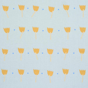 Schumacher Fabric Tulip Play Hand Block Print Ochre On Sky 182400
