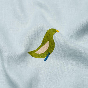 Schumacher Fabric Birds Hand Block Print Green On Sky 182381