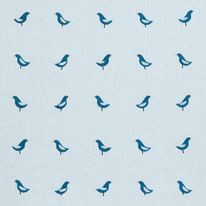Birds Hand Block Print Navy On Sky 182382 by Schumacher Designer Fabric Caroline Z Hurley 51.0" - Swanky Fabrics -