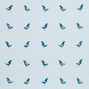Schumacher Fabric Birds Hand Block Print Navy On Sky 182382