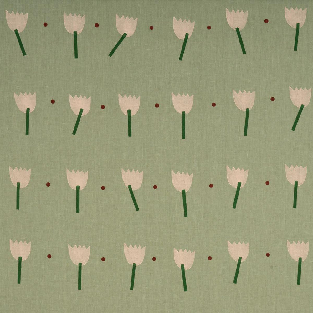 Tulip Play Hand Block Print Peach On Sage 182402 by Schumacher Designer Fabric Caroline Z Hurley 34.5" - Swanky Fabrics -