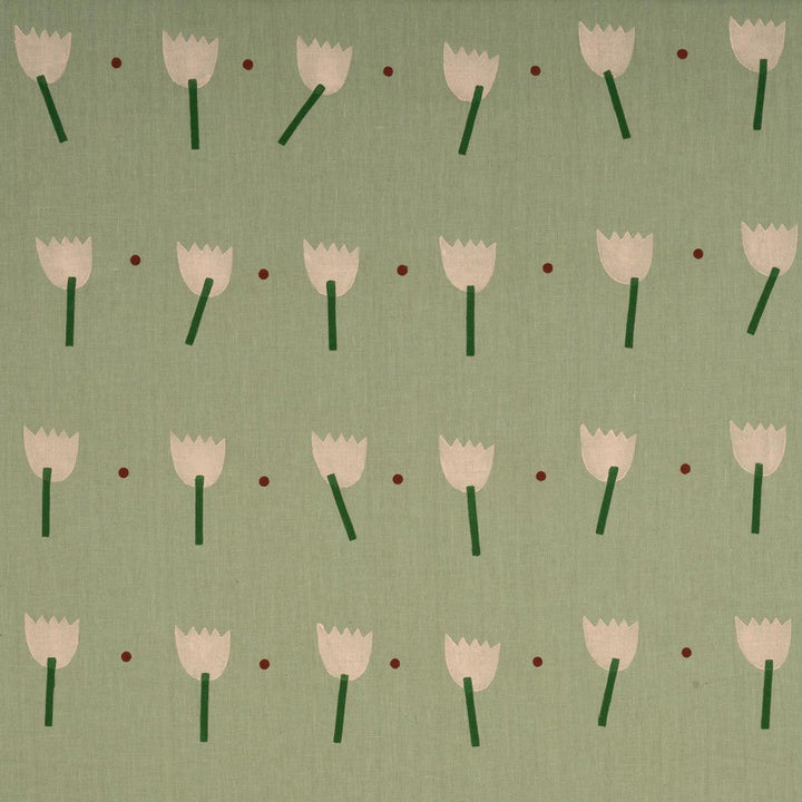 Tulip Play Hand Block Print Peach On Sage 182402 by Schumacher Designer Fabric Caroline Z Hurley 34.5" - Swanky Fabrics -