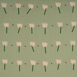 Schumacher Fabric Tulip Play Hand Block Print Peach On Sage 182402