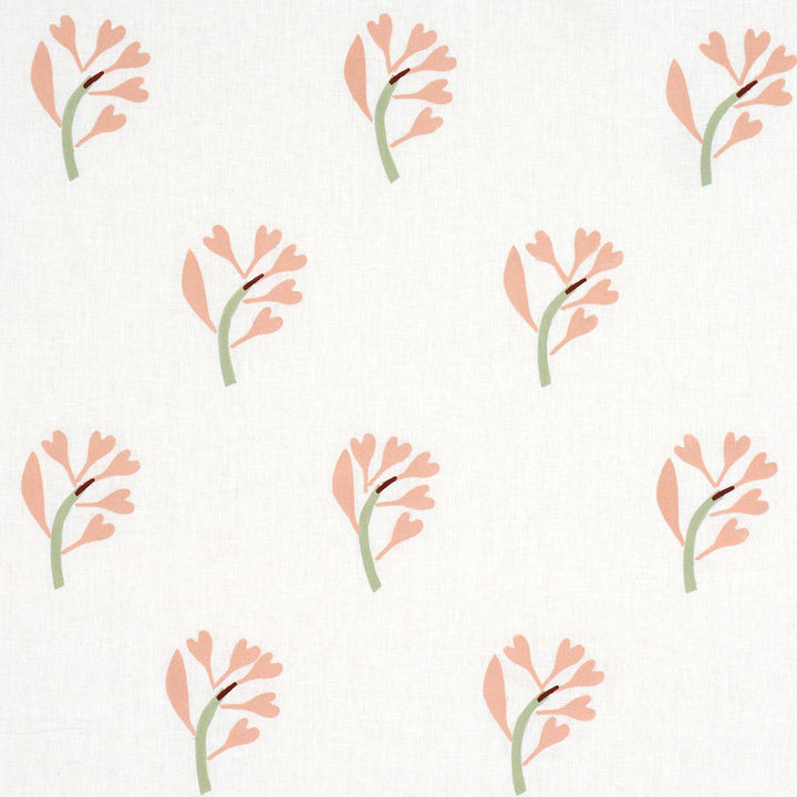Ginkgo Hand Block Print Pink And Sage On White 182410 by Schumacher Designer Fabric Caroline Z Hurley 12.5" - Swanky Fabrics -