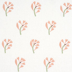 Schumacher Fabric Ginkgo Hand Block Print Pink And Sage On White 182410