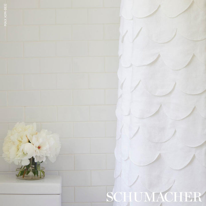 Prep School Hand Pieced Scallop White 84400 by Schumacher Designer Fabric Studio Bon 5.38" - Swanky Fabrics -