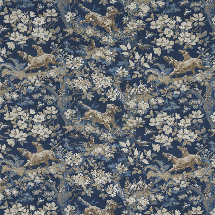 Hound Meadow Indigo 182262 by Schumacher Designer Fabric A Country Life 27.0" - Swanky Fabrics -