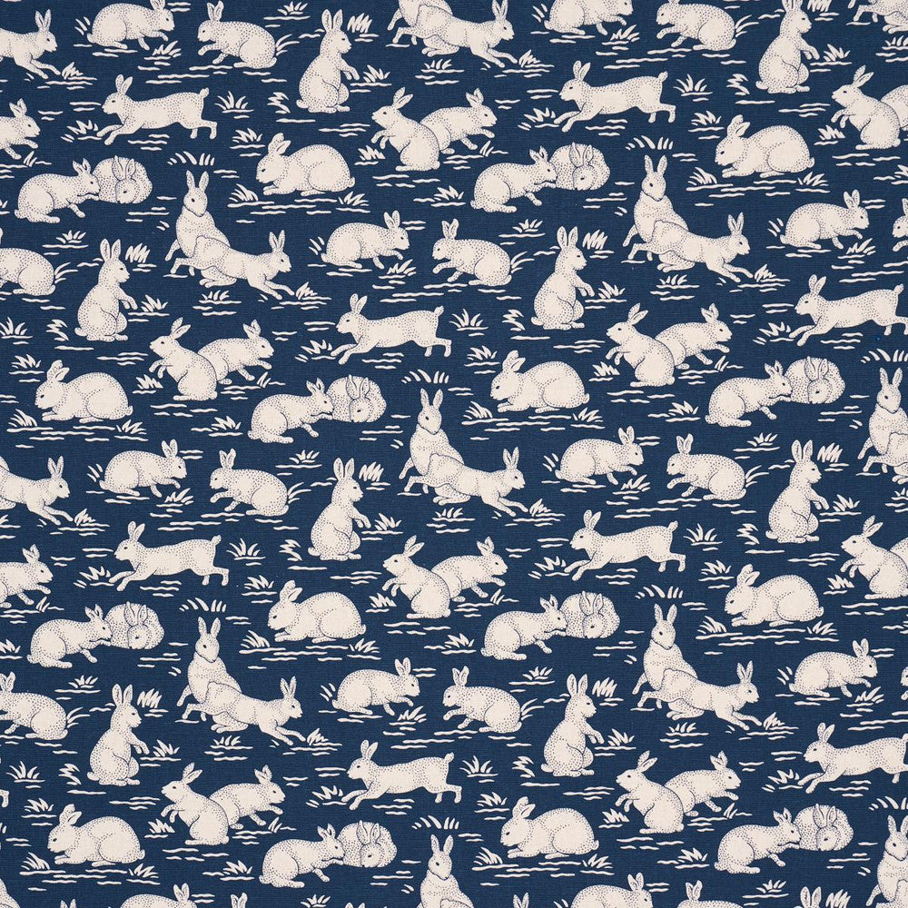 Cottontails Indigo 182242 by Schumacher Designer Fabric A Country Life 6.75" - Swanky Fabrics -