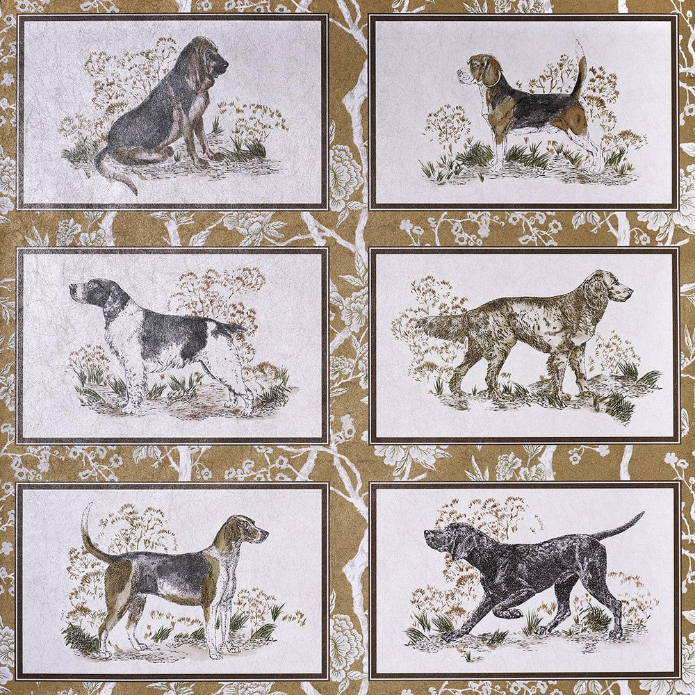 Chasers Legacy Metallic Gold Metallic 5016050 by Schumacher Designer Wallpaper A Country Life 27.0" - Swanky Fabrics -