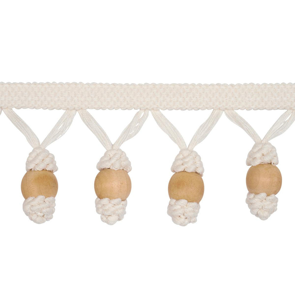 Wooden Ball Fringe Ivory 84700 by Schumacher Designer Trim Ashbury - Swanky Fabrics -