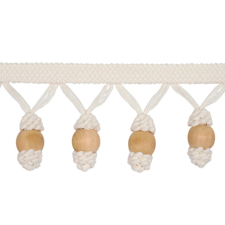 Wooden Ball Fringe Ivory 84700 by Schumacher Designer Trim Ashbury - Swanky Fabrics -