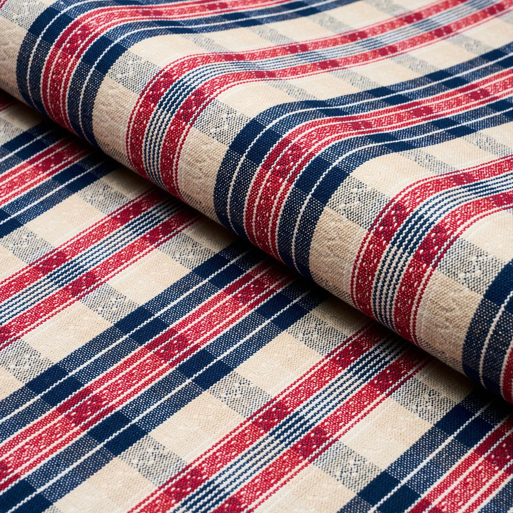 Fonda Hand Woven Plaid Rouge & Navy 84720 by Schumacher Designer Fabric Ashbury 5.25" - Swanky Fabrics -