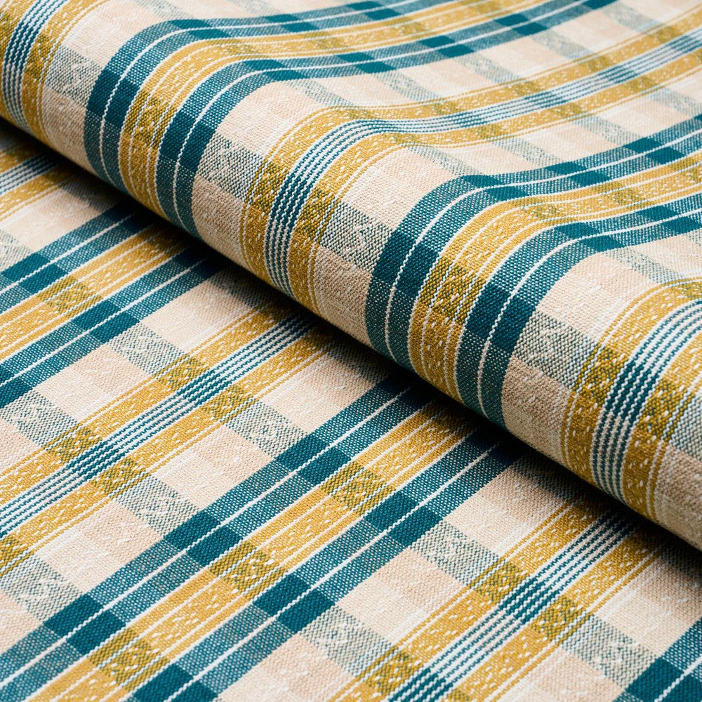 Fonda Hand Woven Plaid Teal & Citron 84722 by Schumacher Designer Fabric Ashbury 5.25" - Swanky Fabrics -