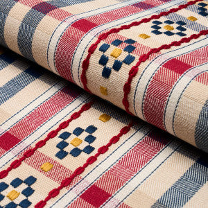 Schumacher Fabric Hutton Hand Woven Check Rouge & Navy 84730