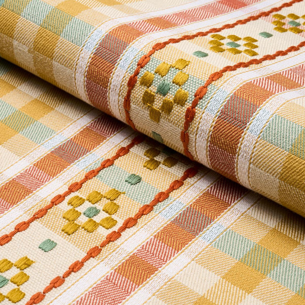 Hutton Hand Woven Check Ochre 84732 by Schumacher Designer Fabric Ashbury 13.38" - Swanky Fabrics -