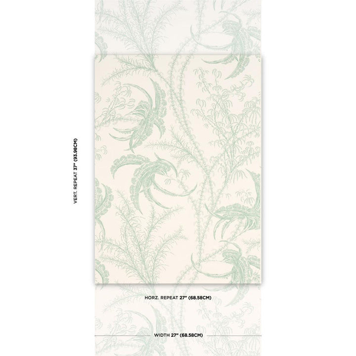 Ocean Toile Eucalyptus On Linen 5008721 by Schumacher Designer Wallpaper A Love Affair 27.0" - Swanky Fabrics -