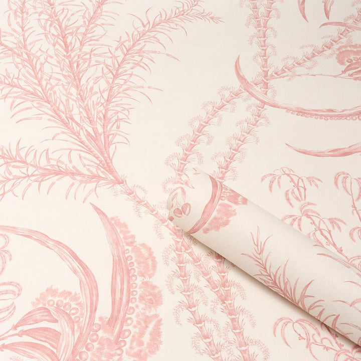 Ocean Toile Coral 5008723 by Schumacher Designer Wallpaper A Love Affair 27.0" - Swanky Fabrics -