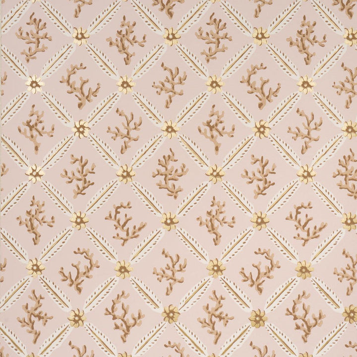 Corail Leaf Trellis Blush 5016642 by Schumacher Designer Wallpaper Timothy Corrigan 20.5" - Swanky Fabrics -