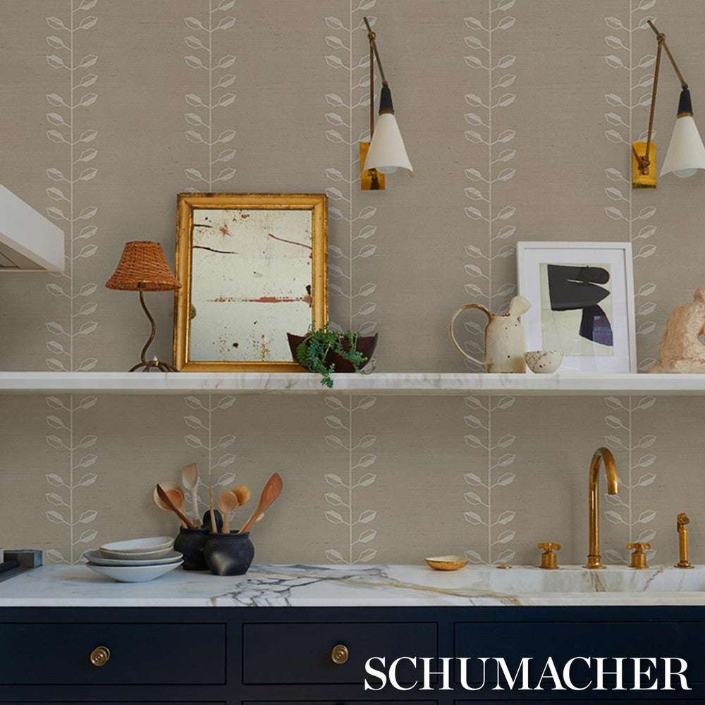 Geo Leaf Sisal Bone & White 5016700 by Schumacher Designer Wallpaper Textured & Woven Wallcoverings 11.38" - Swanky Fabrics -