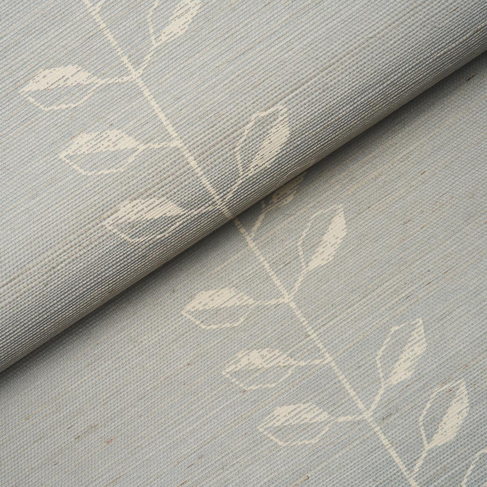 Geo Leaf Sisal Mineral & Ivory 5016702 by Schumacher Designer Wallpaper Textured & Woven Wallcoverings 11.38" - Swanky Fabrics -