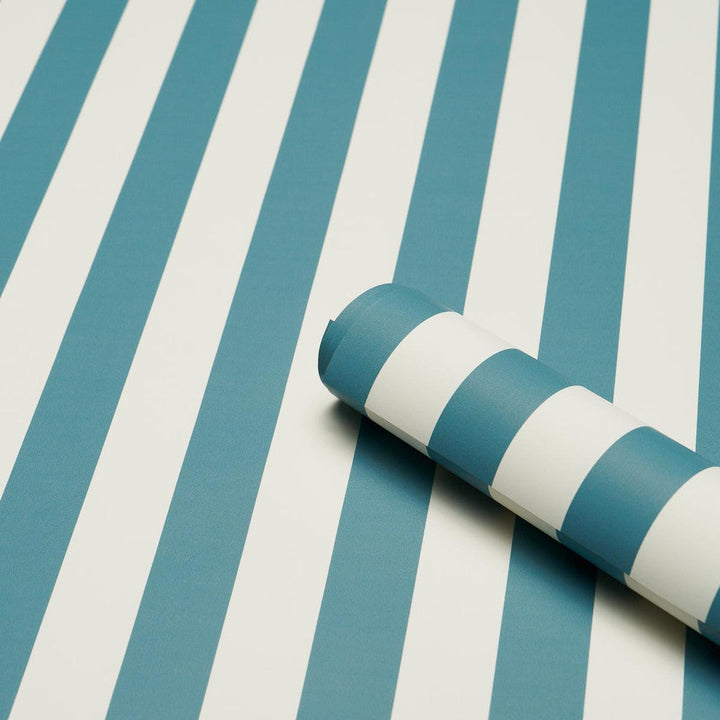 Emma Stripe Azure 5017214 by Schumacher Designer Wallpaper Perennial Favorites 2.5" - Swanky Fabrics -