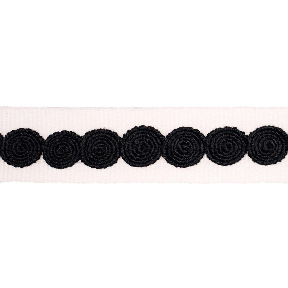 Castille Tape Narrow Black On Ivory 83883 by Schumacher Designer Trim Perennial Favorite Trims - Swanky Fabrics -