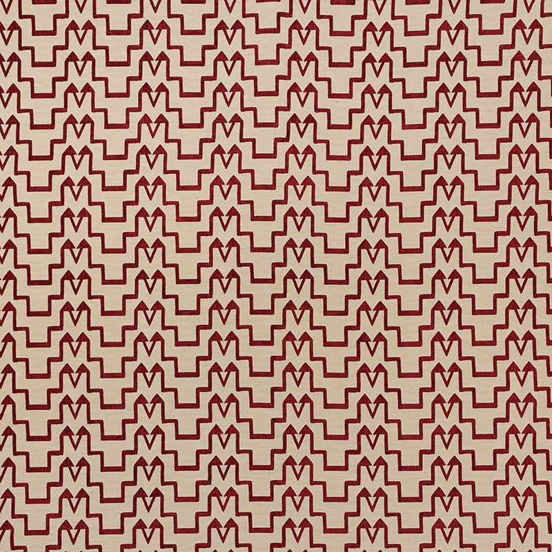 Turkish Step Red/Natural 71242 by Schumacher Designer Fabric DAVID KAIHOI See Sample TURKEY - </p><p>Repeat: Horizontal: 6 1/2" (17CM) and Vertical: 2 3/4" (7CM) 53 1/2" (136CM) - Swanky Fabrics -
