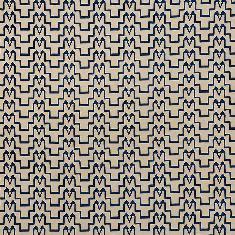 Turkish Step Blue/Natural 71243 by Schumacher Designer Fabric DAVID KAIHOI VISCOSE 65% COTTON 16% TURKEY </p><p>Repeat: Horizontal: 6 1/2" (17CM) and Vertical: 2 3/4" (7CM) 53.5 - Swanky Fabrics -