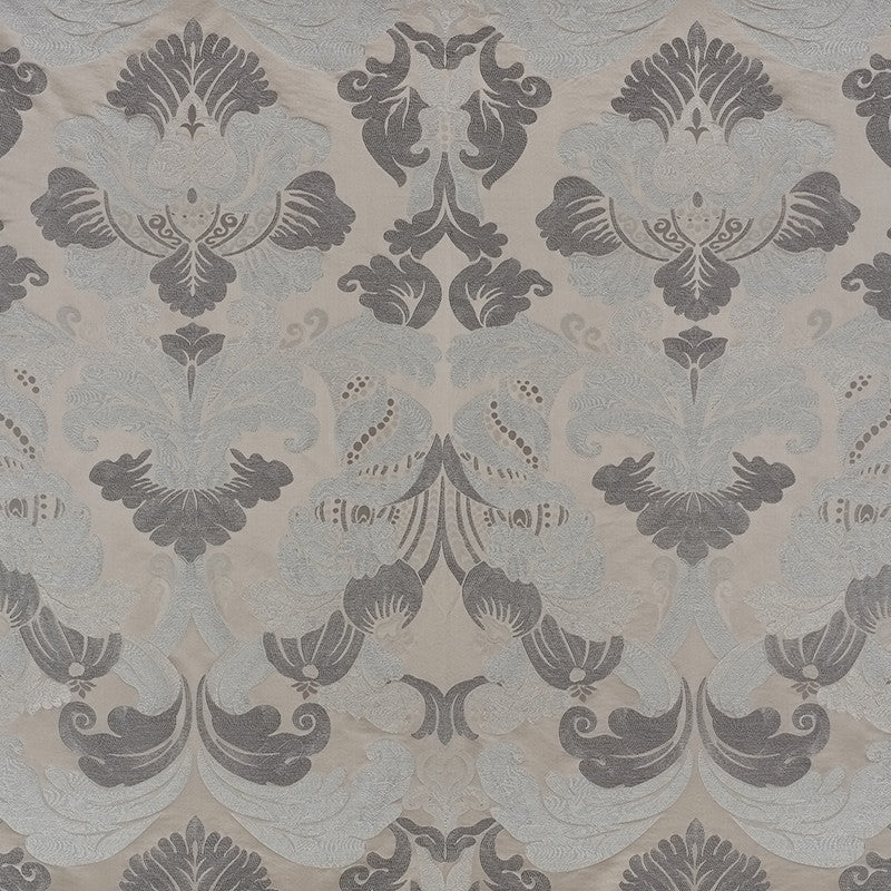 Molveno Damasco Pewter 71470 by Schumacher Designer Fabric Damasco 35% Viscose, 29% Linen, 21% Silk, 15% Cotton - Horizontal: 27.5 and Vertical: 43.5 55.25 - Swanky Fabrics -