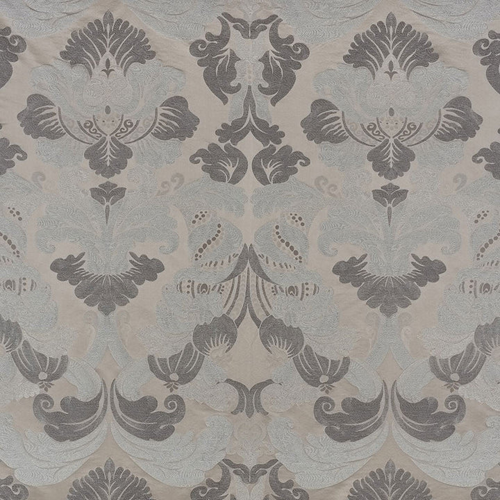 Molveno Damasco Pewter 71470 by Schumacher Designer Fabric DAMASCO See Sample ITALY - </p><p>Repeat: Horizontal: 27 1/2" (70CM) and Vertical: 43 1/2" (110CM) 55 1/4" (140CM) - Swanky Fabrics -