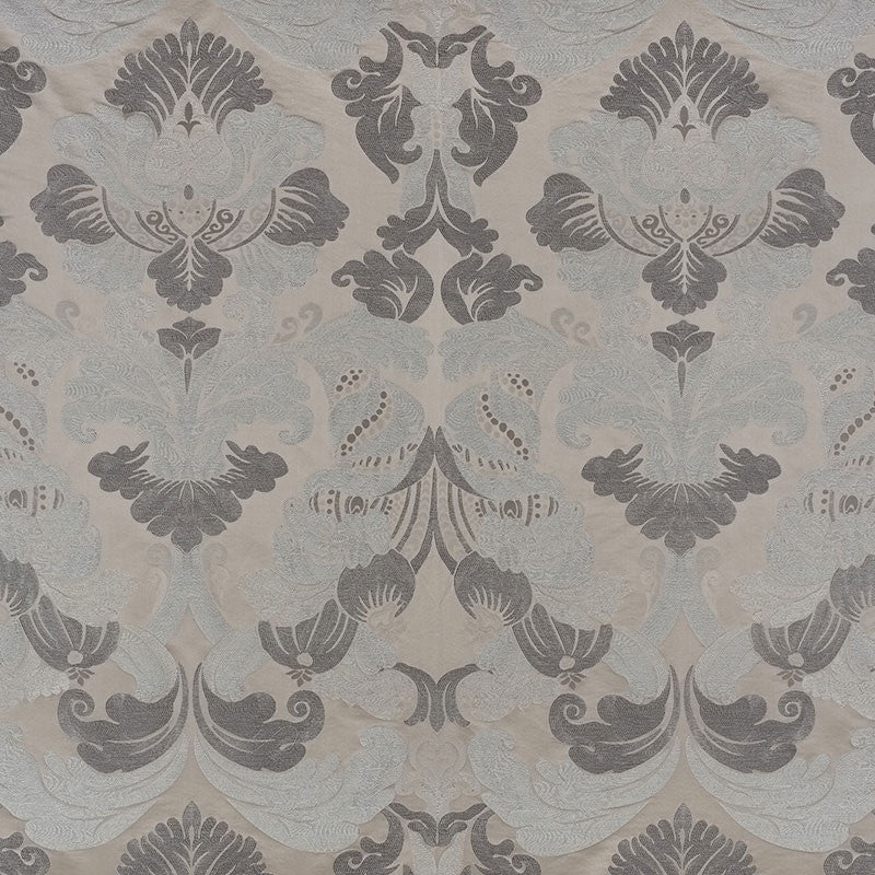 Molveno Damasco Pewter 71470 by Schumacher Designer Fabric DAMASCO VISCOSE 35% LINEN 29% ITALY </p><p>Repeat: Horizontal: 27 1/2" (70CM) and Vertical: 43 1/2" (110CM) 55.25 - Swanky Fabrics -