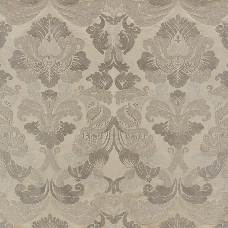 Molveno Damasco Champagne 71471 by Schumacher Designer Fabric DAMASCO See Sample ITALY - </p><p>Repeat: Horizontal: 27 1/2" (70CM) and Vertical: 43 1/2" (110CM) 55 1/4" (140CM) - Swanky Fabrics -