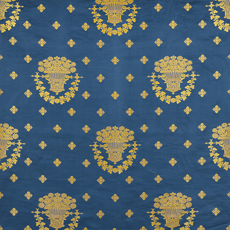 Blue Room Lampas Blue 71700 by Schumacher Designer Fabric - 58% Silk, 42% Linen - Horizontal: 25.75 and Vertical: 30.75 51.5 - Swanky Fabrics -